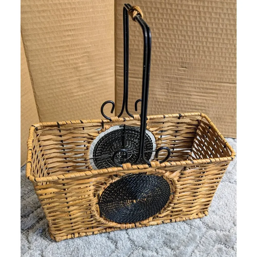 WICKER & SPIRAL WIRE WINE BASKET 10.5x5.5x4.25